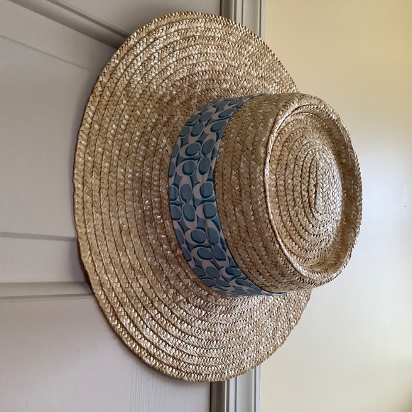 Coach Raffia Brimmed Hat With Silk Scarf Natural SZ S main image 9